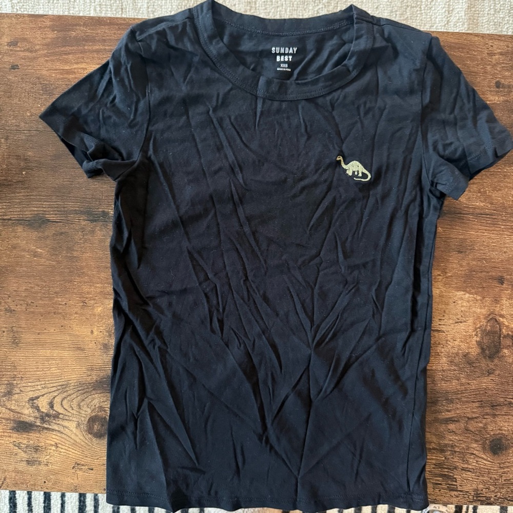ARITZIA Sunday Best Black T‑Shirt with Gold Dinosaur Embroidery